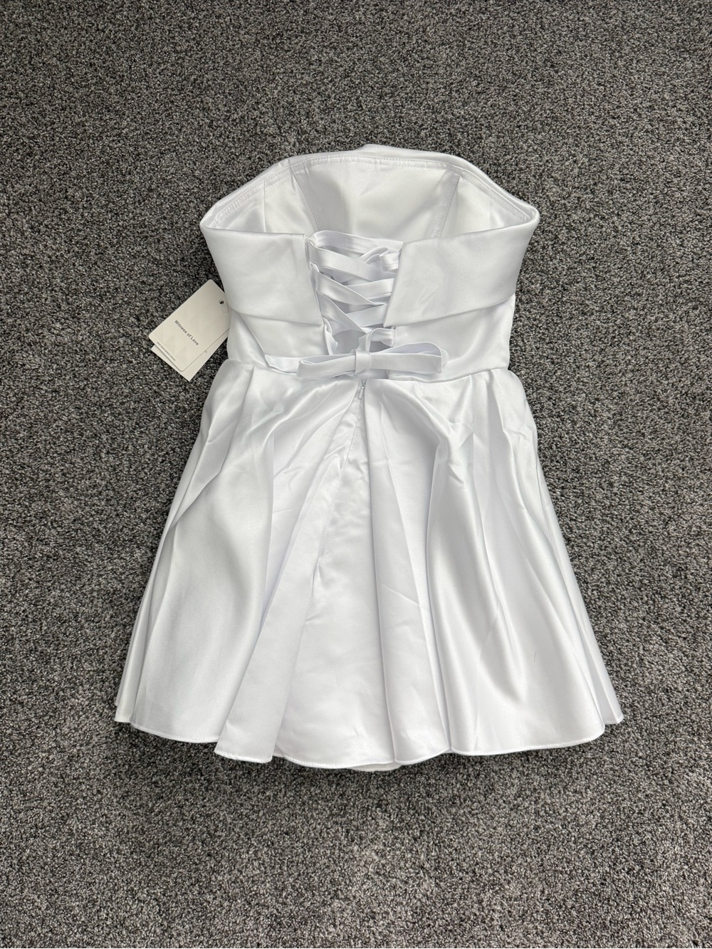 Strapless White Satin Party Dress with Lace-Up Back